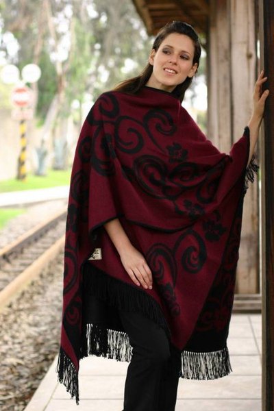 Reversible alpaca blend ruana cloak, Cherry Blossom
