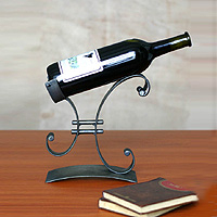 Iron wine bottle holder, 'Close to You' - Iron Wine Bottle Holder