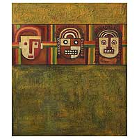 Moche Masks triptych 2003 Peru