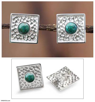 Chrysocolla clip-on earrings, Center of the Forest