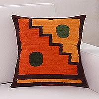 Wool cushion cover, 'Sun and Moon' - Geometric Wool Cushion Cover
