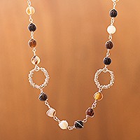 Agate and onyx strand necklace,