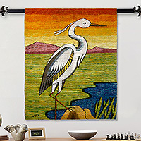 Wool tapestry, 'Peruvian Heron' - Handmade Wool Bird Tapestry