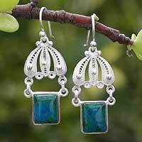 Chrysocolla chandelier earrings,