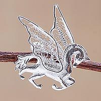 Silver filigree brooch pin,