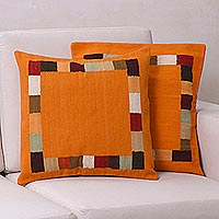Wool cushion covers, 'Gate to the Sun' (pair) - Wool cushion covers (Pair)