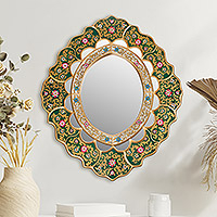 Mirror, 'Emerald Garden' - Hand Crafted Peruvian Floral Mirror