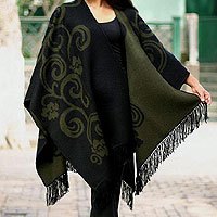 Reversible alpaca blend ruana cloak,