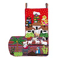 Applique Christmas stocking, 'No Room at the Inn' - Applique Christmas stocking