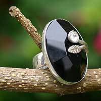 Obsidian floral ring,