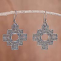 Silver filigree earrings, 'Astral Cross' - Handcrafted Fine Silver Peruvian Filigree Earrings