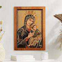 Cedar relief panel, 'Our Lady of Perpetual Help' - Hand Made Cedar Relief Panel