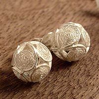 Silver filigree button earrings,