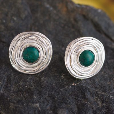 Chrysocolla flower earrings, Rosebud