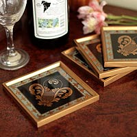 Painted glass coasters Colonial Ebony set of 4 Peru