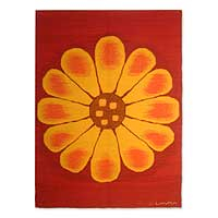 Wool tapestry, 'Andean Sunflower' - Wool Tapestry Red Wall Hanging