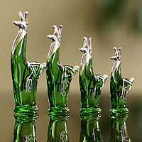 Blown glass silver leaf figurines,