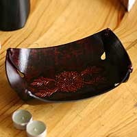 Leather catchall, 'Sunflower Garland' - Rectangular Hand Crafted Leather Brown Floral Catchall