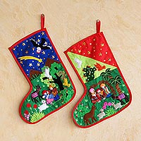 Applique Christmas stockings, 'Nativity' (pair) - Applique Christmas stockings (Pair)