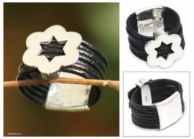 Leather floral ring
