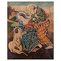 'The Holy Family' (2009) - The Holy Family Oil and Bronze Leaf Painting on Canvas 
