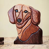 Ishpingo wood statuette, 'Loyal Dachshund' - Ishpingo Wood Dog Handmade Statuette