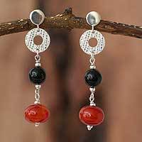 Carnelian & onyx dangle earrings,