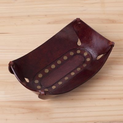Leather catchall, 'Essential' (8.75 inch) - Artisan Handcrafted Modern Leather Catchall (8.75 inch)