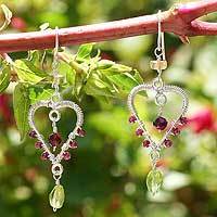 Garnet and peridot dangle earrings,