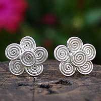 Silver button earrings,