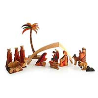 Wood nativity scene Petite Christmas set of 17 Peru