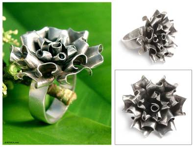 Combined silver ring electrode pads - Silver flower ring
