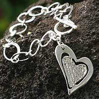 Sterling silver heart bracelet, 'Love's Message' - Peruvian Heart Shaped Sterling Silver Link Bracelet