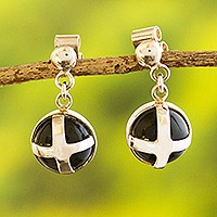 Onyx cross earrings,