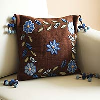 Wool cushion cover Blue Lily Peru