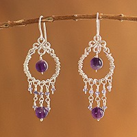 Amethyst and iolite chandelier earrings,