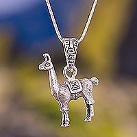Sterling silver pendant necklace, 'Little Llama' - Handcrafted Sterling Silver Necklace