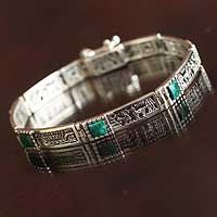 Chrysocolla wristband bracelet, 'Andean World' - Sterling Silver and Chrysocolla Wristband Bracelet