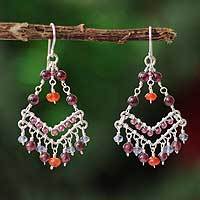 Garnet and iolite chandelier earrings,