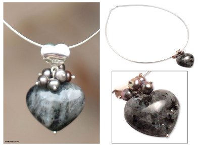 Pearl and feldspar heart necklace, Love Mysteries