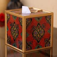 Painted glass tissue box,