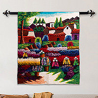 Wool tapestry, 'Flowers to Harvest' - Unique Floral Wool Tapestry Wall Hanging
