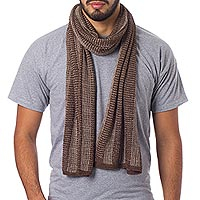 Alpaca blend men s scarf Hot Chocolate Peru