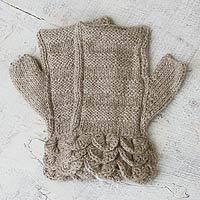 100% alpaca fingerless mittens,