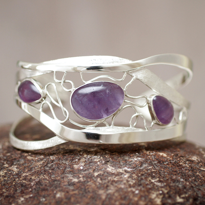 cuff bracelet amethyst silver novica lyrical sterling modern