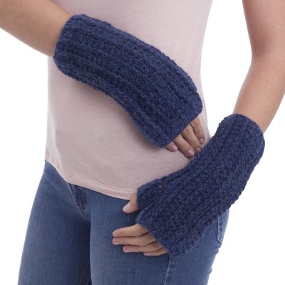100% alpaca fingerless mitts, 'Blue Mountain' - Alpaca Wool Hand Knit Fingerless Mitts