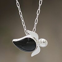 Obsidian pendant necklace,
