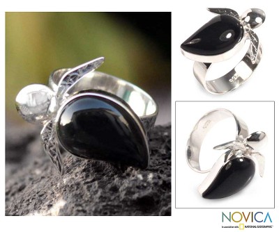 Obsidian and Silver Cocktail Ring