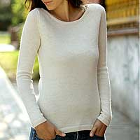 Women's Alpaca Wool Classic Pullover Sweater,'Ivory Charm'