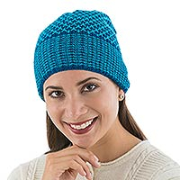 Alpaca blend hat Turquoise Honeycomb Peru